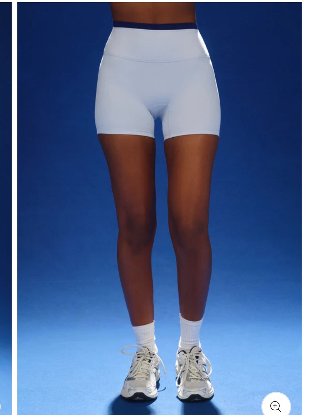 NWT SET Active High-Waist Pale Blue Performance Shorts with Navy Waistband - Picture 2 of 4